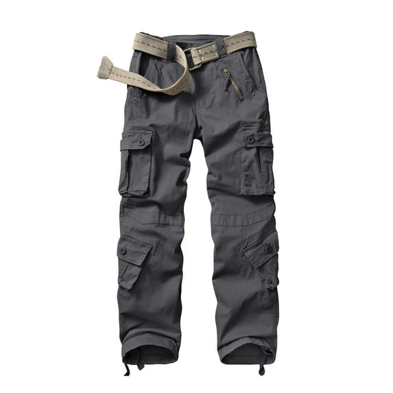 Omthaka Women's Cotton Cargo Pants with 8 Pocket,Grey Size 14