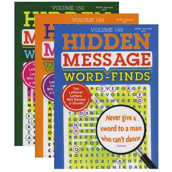 Omura Hidden Message Word Finds Book 2 Titles, Word Search Find Words Books for Adults & Teens, Training & Learning with Game, 3-Pack