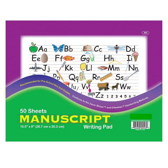 Omura Manuscript Writing Pad 50 Sheets, 10.5" x 8", Primary Ruled Handwriting Workbook, 48-Pack