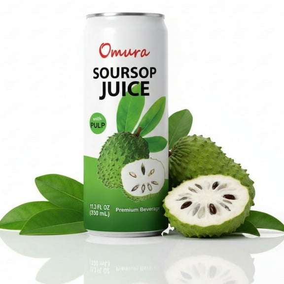 Omura Soursop Graviola Guanabana Juice with Pulp - Tropical Delight in an 11 Fl. Oz Can
