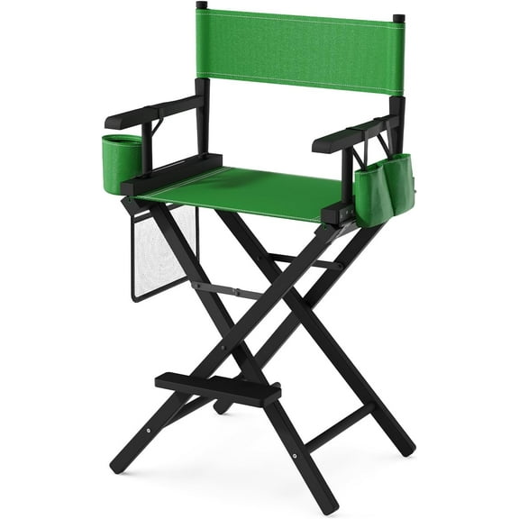 OmySalon 26" H Tall Directors Chair, Wooden Portable Folding Makeup Chair w/Storage Pouch & Footrest, Professional for Salon/Events/Mobile Services, 250lb Capacity, Olive Green Canvas & Black Frame