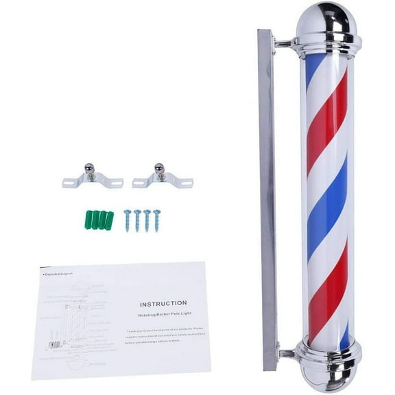 OmySalon 36" Barber Pole LED Light Classic Style,Hair Salon Barber Shop Open Sign,Rotating Red White Blue Spinning LED Strips,IP44 Ratings Waterproof