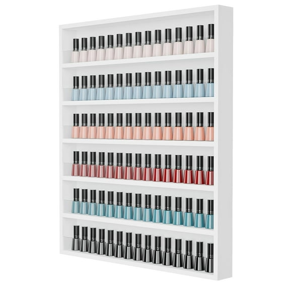 OmySalon 6 Layers Nail Polish Rack, Wall Mount Nail Polish Organizer w/Acrylic Baffle (White)