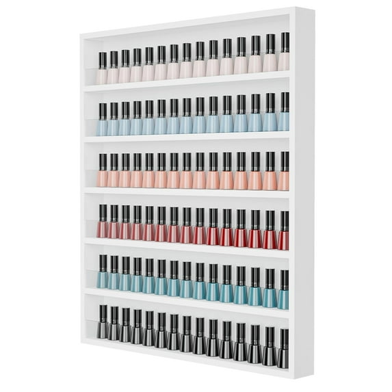 OmySalon 6 Layers Nail Polish Rack, Wall Mount Nail Polish Organizer w/Acrylic Baffle (White)