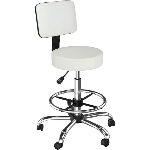 OmySalon Drafting Chair,Ergonomic Office Desk Chair with Back Support,Tall Adjustable Rolling Stool with Footrest & Thick Seat Cushion,Computer Chair for Salon Medical Spa Home Bar Kitchen, Black