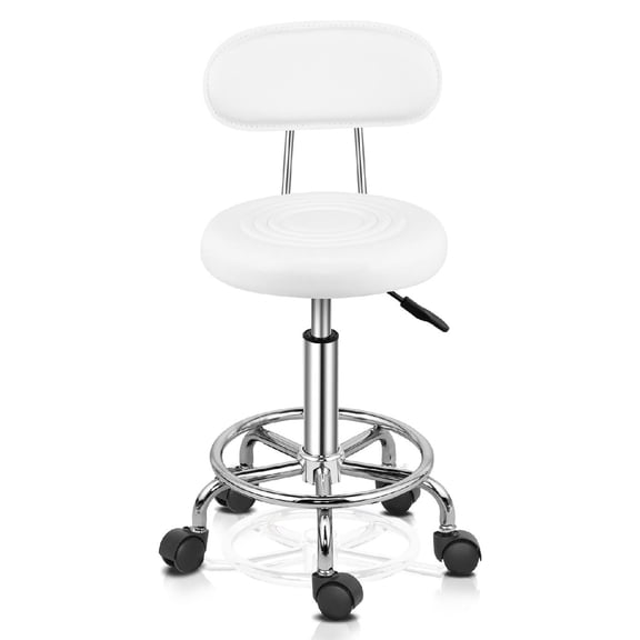 OmySalon Hydraulic Adjustable Rolling Salon Chair Stool with Back,White