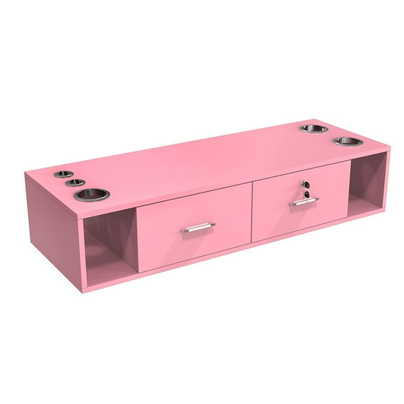 OmySalon Locking Wall Mount Styling Station, Beauty Barber Spa Equipment, Salon Cabinet Station for Hair Stylist,Bathroom Dresser with 5 Hair Dryer Holders,Pink