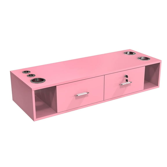 OmySalon Locking Wall Mount Styling Station, Beauty Barber Spa Equipment, Salon Cabinet Station for Hair Stylist,Bathroom Dresser with 5 Hair Dryer Holders,Pink