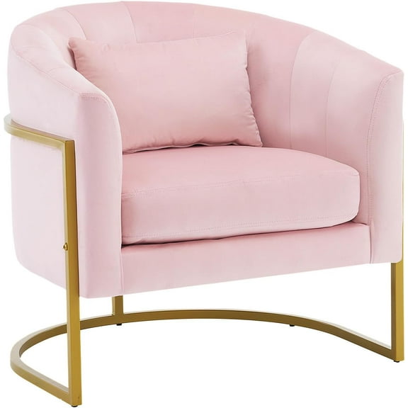 OmySalon Manicure Chair Velvet Vanity Chair, Gold Morden Metal Support w/Comfotable Armrest Pillow for Beauty Nail Salon Bedroom Living Room Office, 28.9''D x 25.9''W x 28.7''H(Pink)