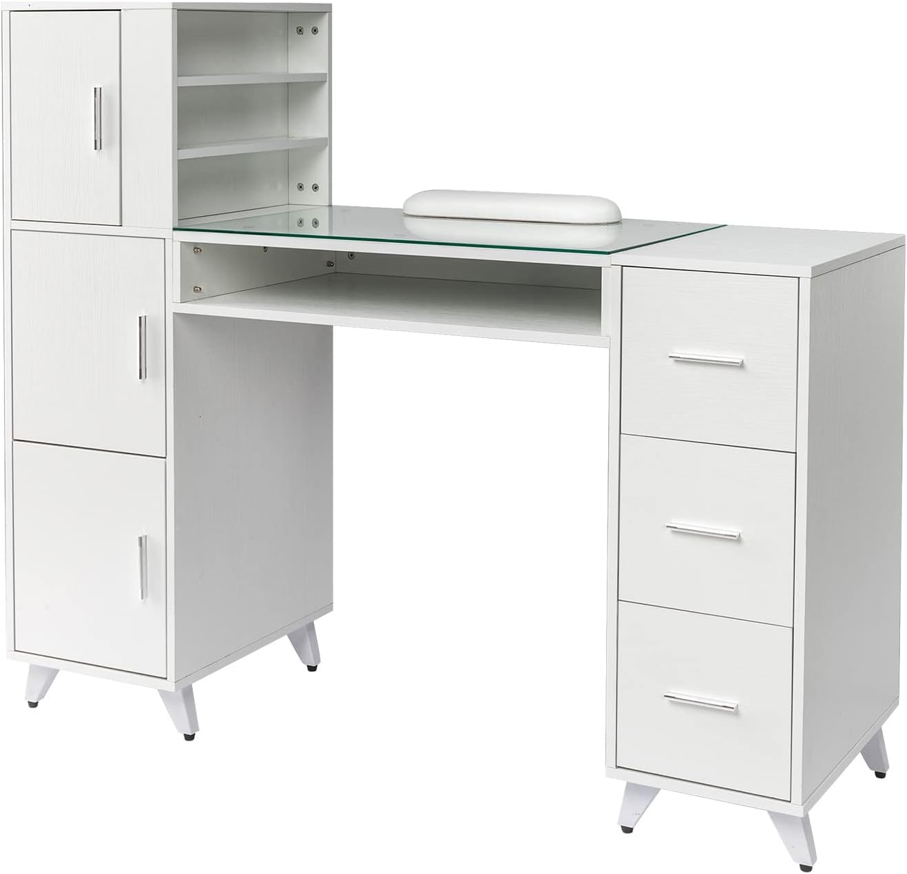 OmySalon Manicure Table Nail Desk for Nail Tech w/Glass Top & Wrist