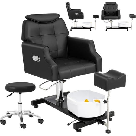 OmySalon Pedicure Chair w/Stool & Bubble Massage Foot Bath, 360° Rotation Hydraulic Adjustable Seat, Pedi Station for Foot Nail Tech Beauty Spa Salon Home Use