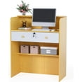 thumbnail image 1 of OmySalon Reception Desk with Counter, Small Front Desk w/Lockable Drawer, Wooden Modern Reception Table for Salon Lobby Office Home (Original Wood, 32), 1 of 8