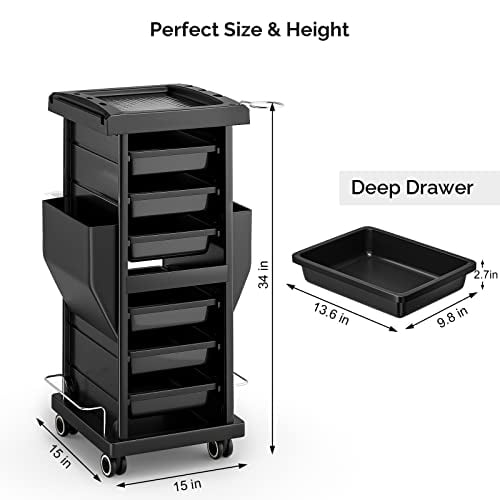 OmySalon Rolling Salon Trolley Cart with Wheels 6 Drawers, Beauty SPA Storage Organizer for Stylist, Hair Tool Holder Mobile Station, Barber Shop Hairdressing Tattoo Equipment