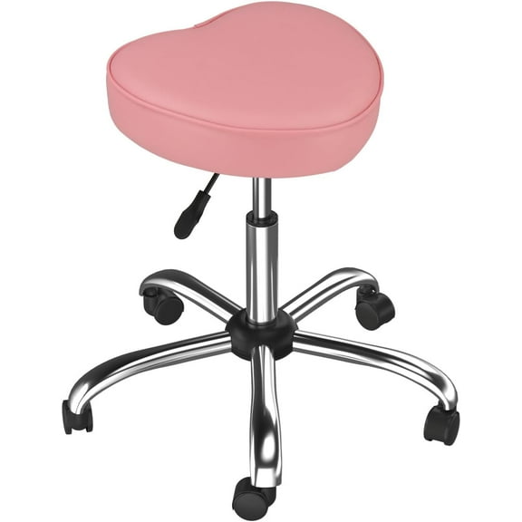 OmySalon Rolling Stool with Wheels, Hydraulic Massage Chair, Heart-Shaped Adjustable Salon Stool, Swivel Stools for Hair Stylist, Vanity SPA, Bar, Barber, Home Office, Tattoo, Hot Pink