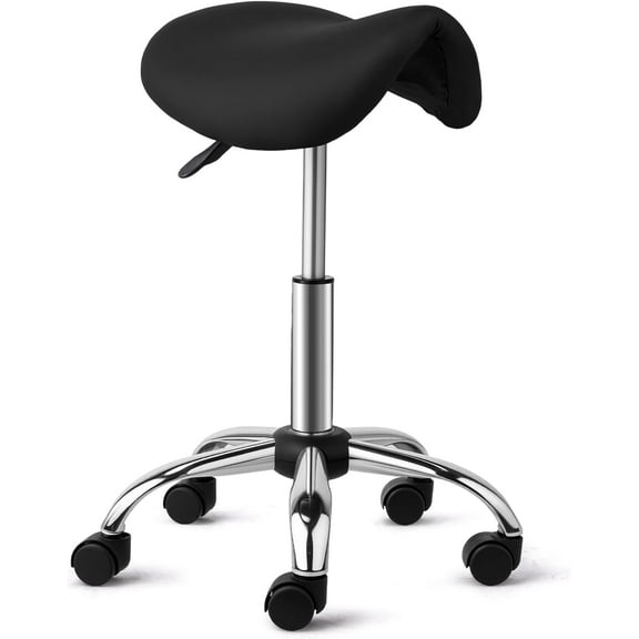 OmySalon Saddle Stool Rolling Chair, Ergonomic Saddle Chair with Swivel Wheels, Adjustable Hydraulic Stylist Cutting Stool for Salon Tattoo Massage Office Medical, Black