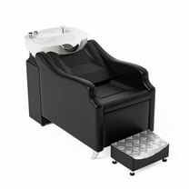 OmySalon Salon Shampoo Bowl and Chair, Backwash Unit with Deep Ceramic Sink Freestanding Ottoman, Shampoo Chair Hair Washing Station