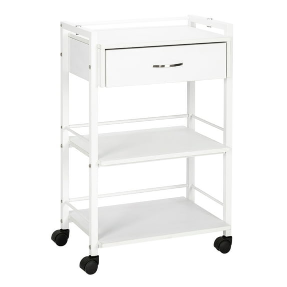 OmySalon Salon Trolley Cart for Beauty SPA, Wooden Rolling Storage Station, White Mobile Utility Cabinet Esthetic Supply Holder for Massage Tattoo Facials