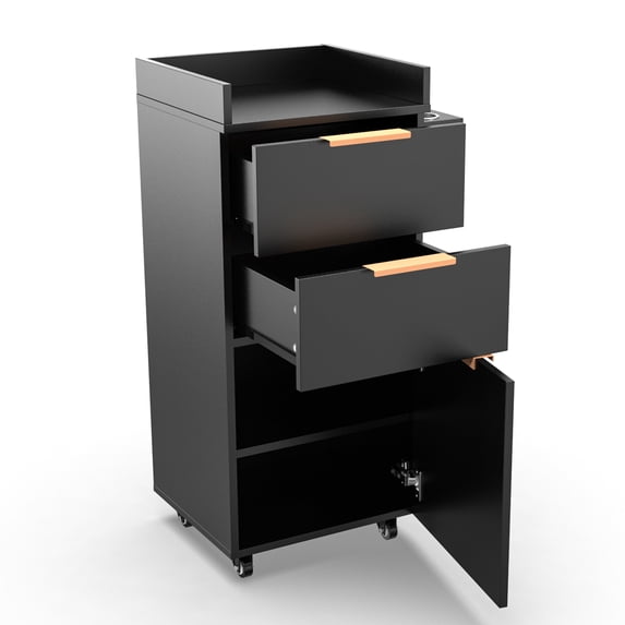 OmySalon Salon Trolley with Wheels, 2 Drawers & 1 Storage Cabinet, Salon Cart for Hair Stylist, Portable Styling Station for Barbershop Beauty Spa