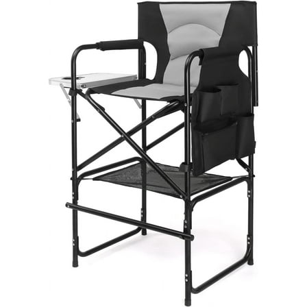 OmySalon Steel Indoor Folding Chair with Side Table, Black