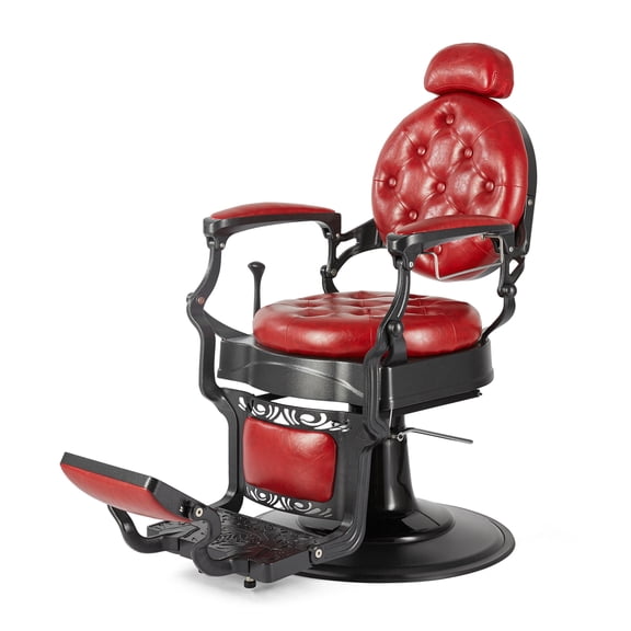 OmySalon Vintage Barber Chair All Purpose Heavy Duty, Hydraulic Recline Salon Beauty Styling Chair Retro, 360 Degree Swivel for Hair Stylist Tattoo, Round Base, Tufted Button