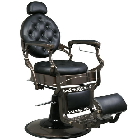 OmySalon Vintage Barber Chair All Purpose Heavy Duty, Hydraulic Recline Salon Beauty Styling Chair Retro, 360 Degree Swivel for Hair Stylist Tattoo, Round Base, Tufted Button