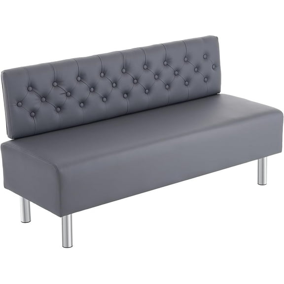 OmySalon Waiting Room  with Back, 58.6’’ Office Guest Chair Upholstered Reception Seating, Lobby Furniture for Beauty Salon Barbershop Airport Bank Hall Room Conference, Button Tufted, Gray