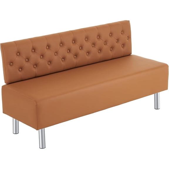OmySalon Waiting Room with Back, 58.6 Office Guest Chair Upholstered Reception Seating, Lobby Furniture for Beauty Salon Barbershop Airport Bank Hall Room Conference, Button Tufted, Brown