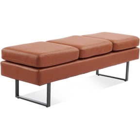 OmySalon Commercial Waiting Room Bench with Cushioned PU Leather Seat, Cognac