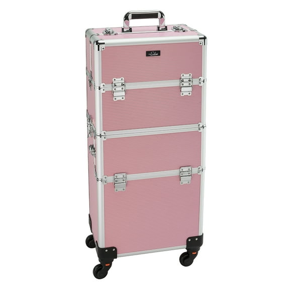 Omysalon 2 in 1 rolling cosmetic makeup train case for professional with mirror, black makeup Travel trolley