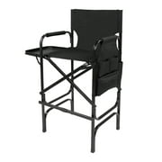 Omysalon 30" Tall Directors Chair Black Folding with Side Table Storage Bag,Portable Makeup Artist Bar Height, Aluminum Frame 300 lbs Capacity, 33.8" L x 19.2" W x 45.6" H