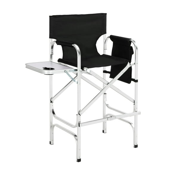Omysalon 31" Tall Folding Director Chair with Side Table,Portable Makeup Artist Bar Height, Aluminum Frame 300 lbs Capacity, 33.8" L x 19.2" W x 45.6" H