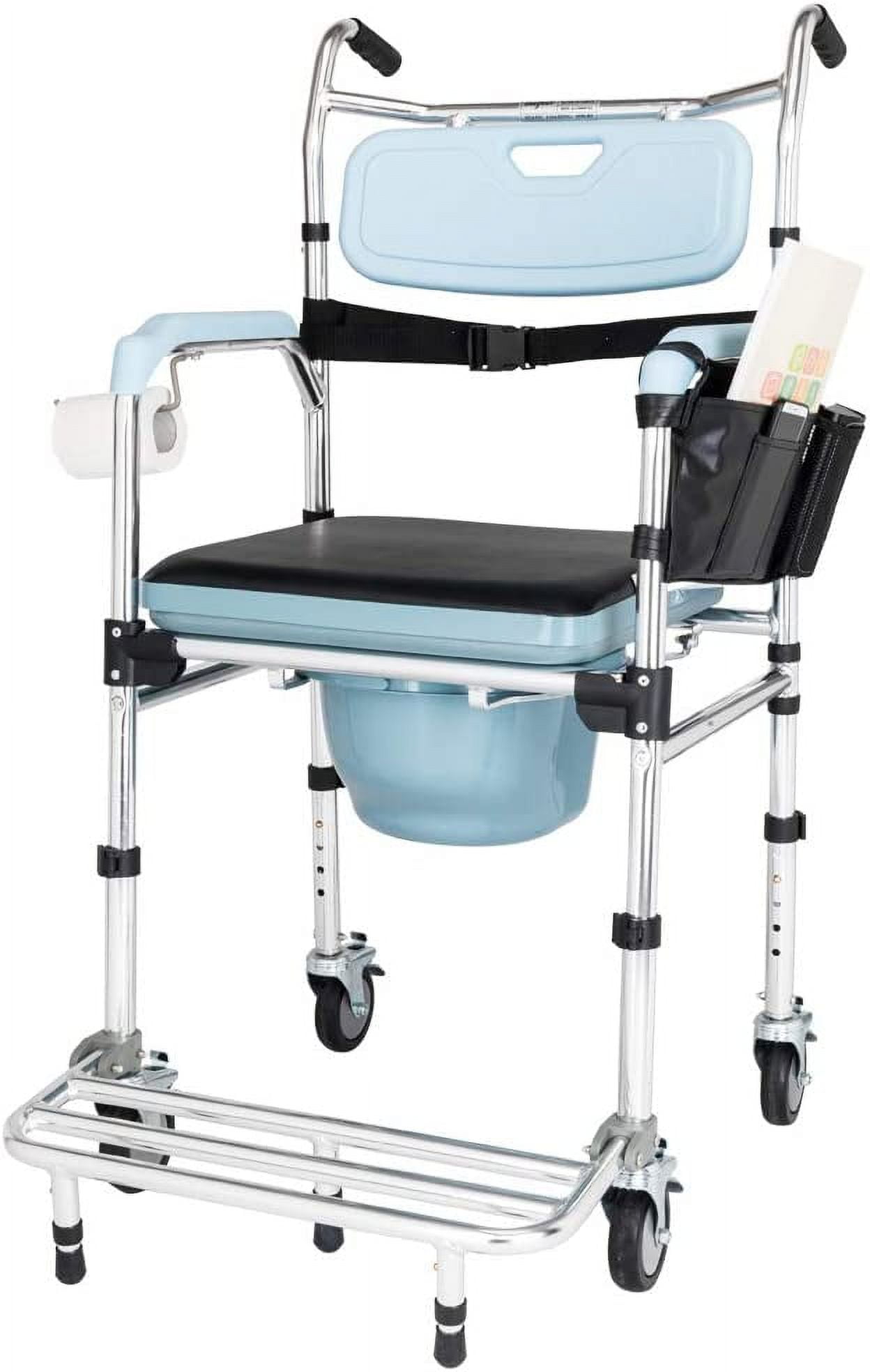 Omysalon Commode Chair for Toilet w/Wheels & Pedal, 350 LBS Weight