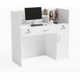thumbnail image 1 of Omysalon Modern Reception Desk with Lockable Drawers, Storage Cabinet & Shelf, Salon Reception Room Table, Office Computer Desk, Clothing Store Checkout Counter, White(47.2”W x 18.9”D x 43.7”H), 1 of 8