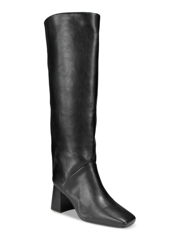 ; Boots Zip Up Closure Stovepipe Boots, Square-Toe, Blocked Heel Black, 7M
