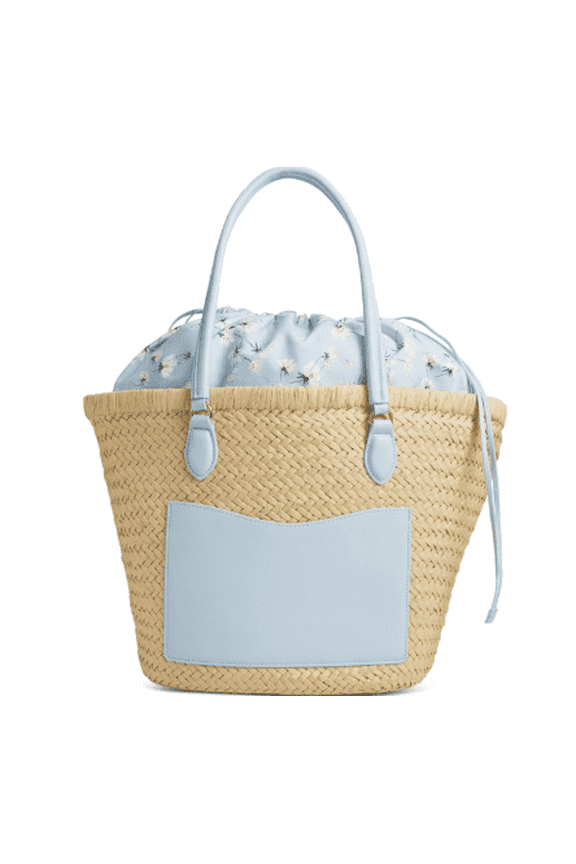 Isabellaa Straw Medium Drawstring Tote, Created for Macy's - Straw/blue Flr