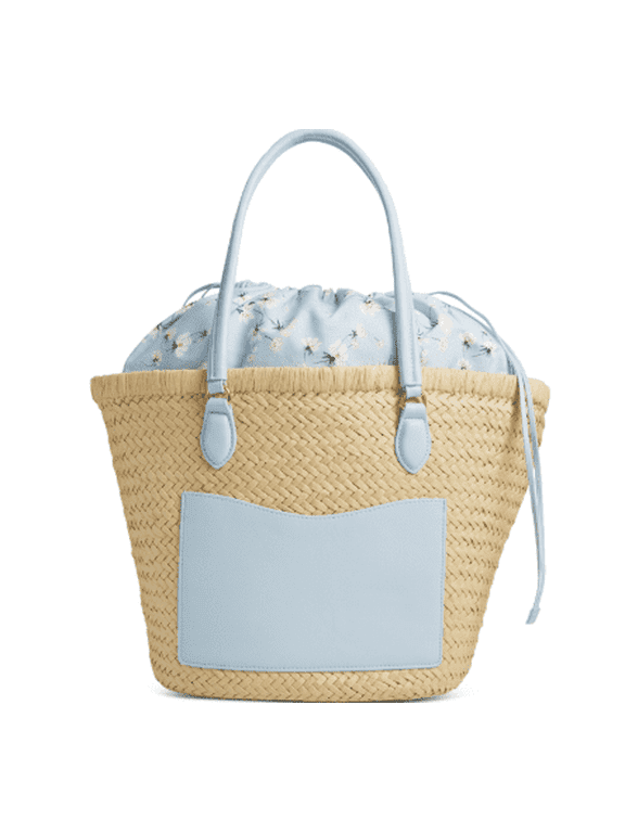 Isabellaa Straw Medium Drawstring Tote, Created for Macy's - Straw/blue Flr