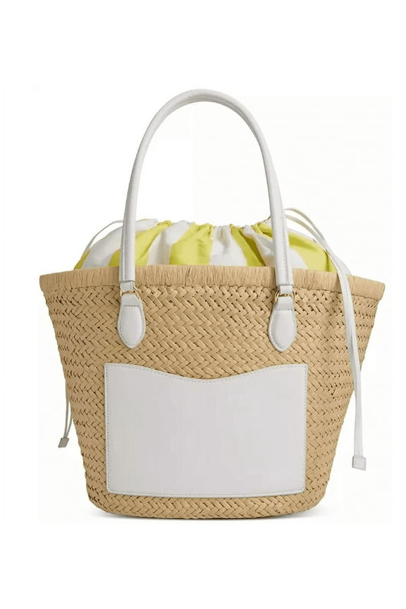 Isabellaa Straw Medium Drawstring Tote, Created for Macy's - Straw/white