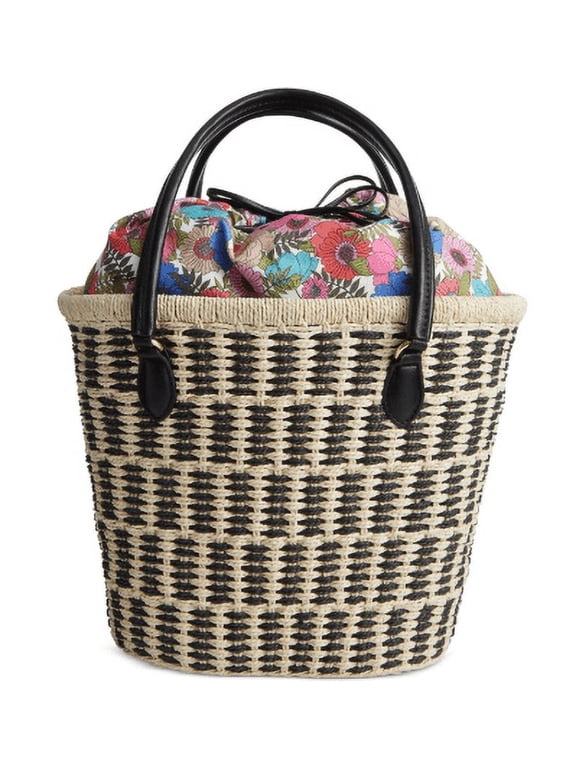 Isabellaa Straw Tote Bag, Created for Macy's - Straw/blk