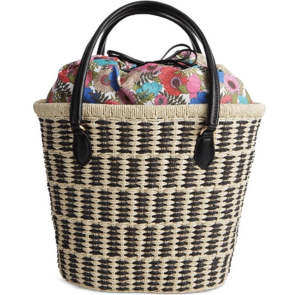 On 34th Isabellaa Straw Tote Bag, Created for Macy's - Straw/blk