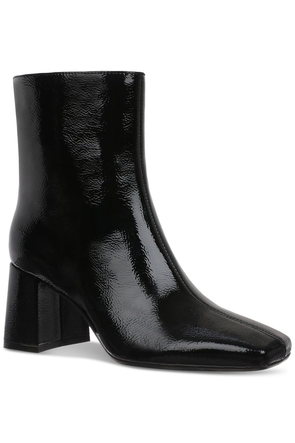 Margoe Square-Toe Booties Black Crinkle Patent 8.5M