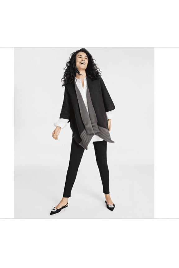 Tight Knit Reversible Wrap Sweater, Black Cognac