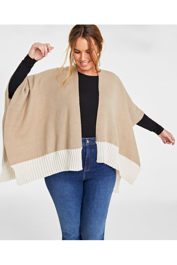 Tight Knit Reversible Wrap Sweater, Grey/Taupe