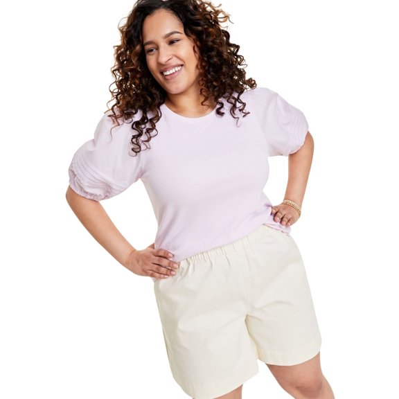 Trendy Plus Size Puff-Sleeve Knit Top Pink Bud 1X