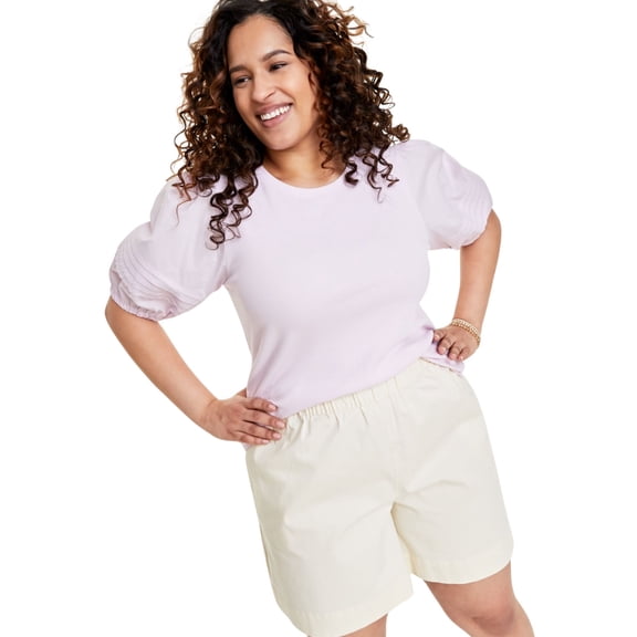 On 34th Trendy Plus Size Puff-Sleeve Knit Top Pink Bud 2X