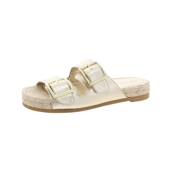 On 34th Womens Milaa Buckle Faux Leather Slide Sandals