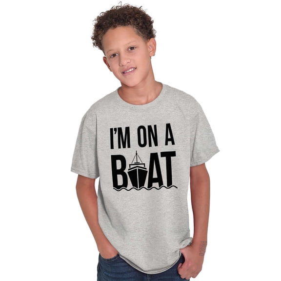 On A Boat Fishing Cruise Ship Angler Crewneck T Shirts Boy Girl Teen Brisco Brands X