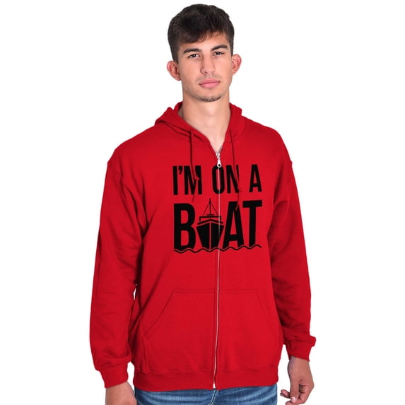 Funny I'm On a Boat Fishing Joke Unisex Plus Size Zip Hoodie Brisco Brands 5X