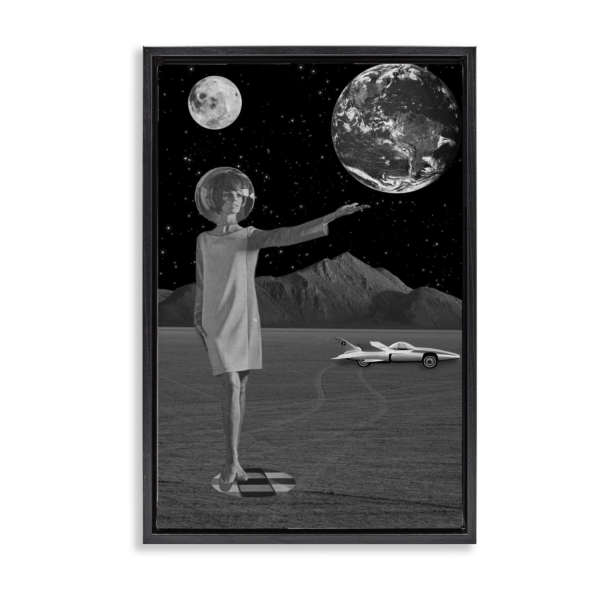 On A Mission Retro Space Black Framed Floater Canvas Wall Art, design by Elo Marc