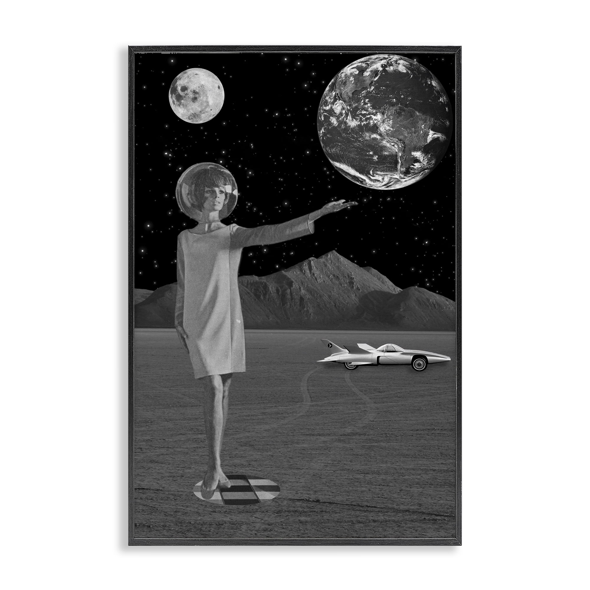 On A Mission Retro Space Black Framed Giclee Art, design by Elo Marc