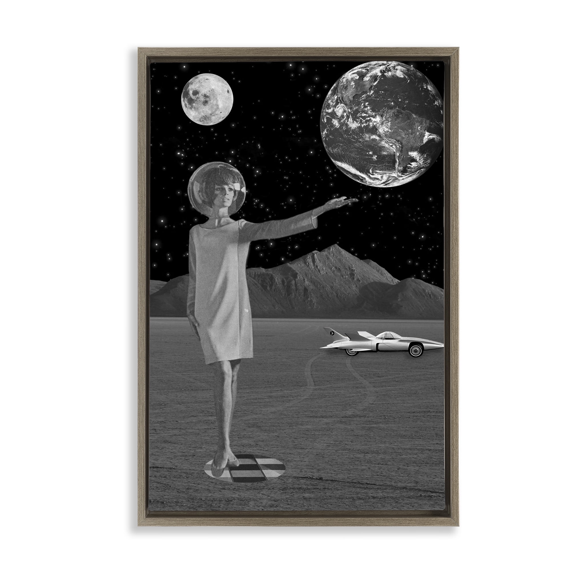 On A Mission Retro Space Brown Framed Floater Canvas Wall Art, design by Elo Marc